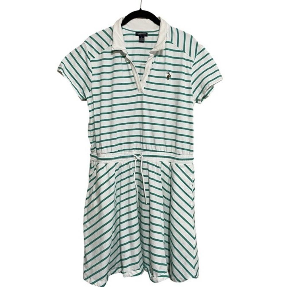 U.S. POLO ASSN. White Green Striped Dress Drawstring Waist Pockets Women's M - Picture 3 of 7